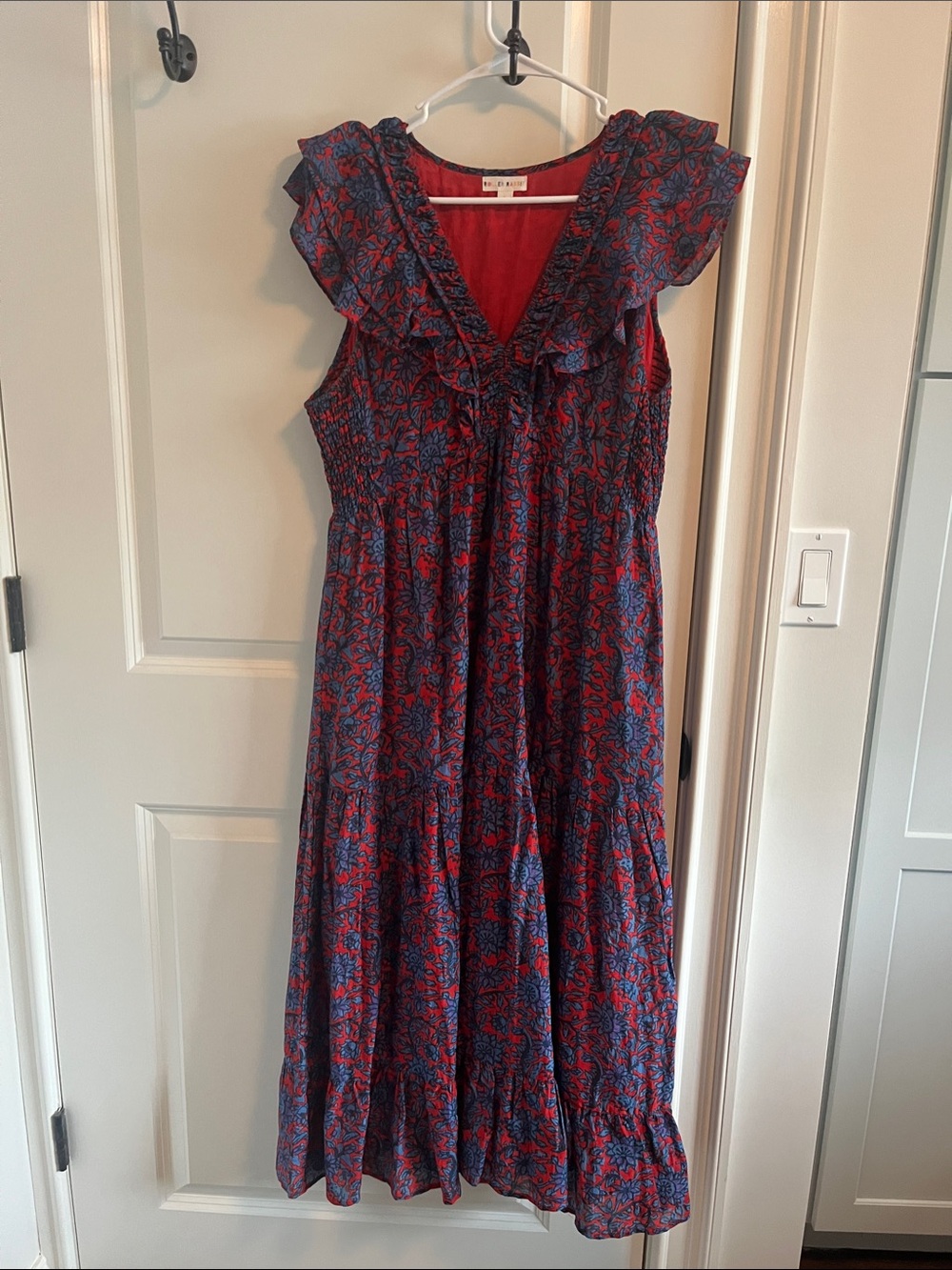 Roller Rabbit Red & Blue Floral Ruffle V-Neck Dress